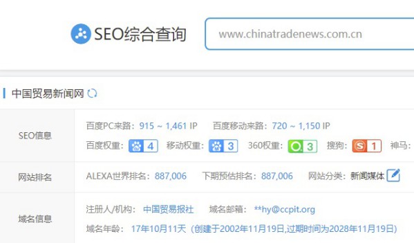 中国贸易新闻网权重