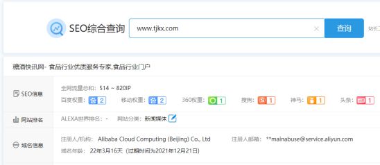 糖酒快讯网权重信息